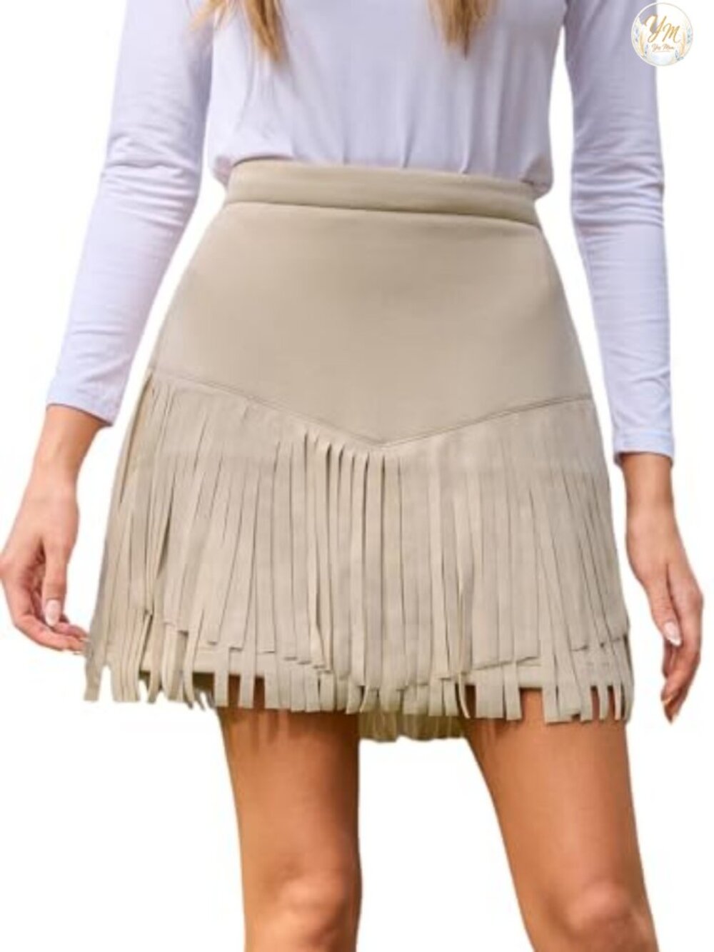 Faux Suede Fringe Mini Skirt High Waist Western A-Line
